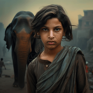 印度男孩和大象图片