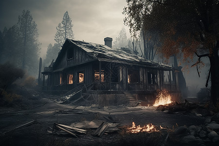 游戏场景中被摧毁的房屋图片