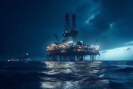 海洋中石油钻井平台图片