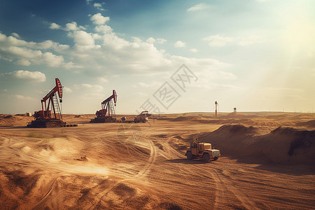 沙漠中的石油钻机图片