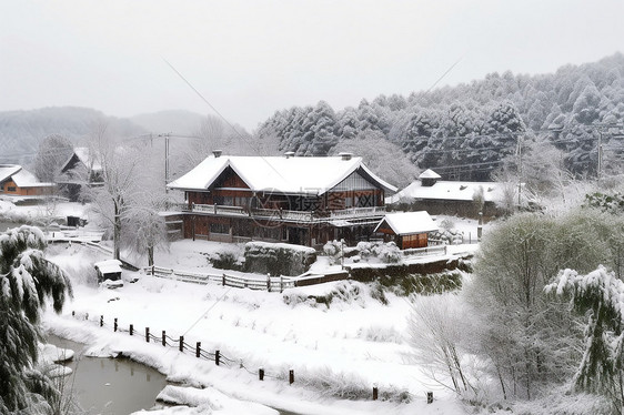 下雪的城镇自然景观图片