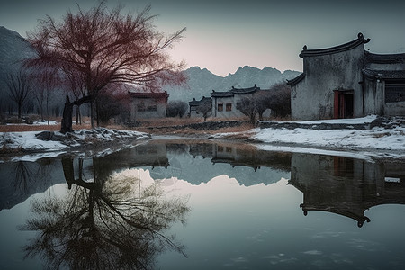 冬天黄山乡村自然景观图片