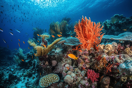 海洋下的鱼群和其他海洋生物背景图片