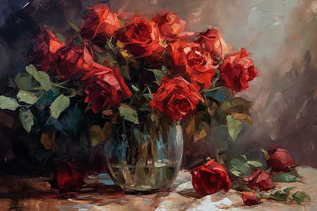红玫瑰油画背景图片