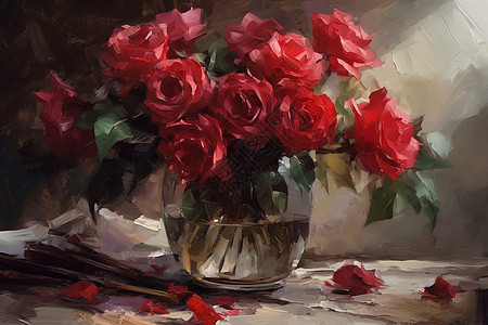 花瓶中的红玫瑰图片