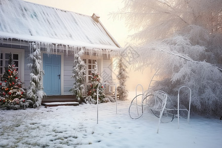 雪覆盖的房子图片