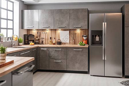 现代厨房厨房的冰箱背景
