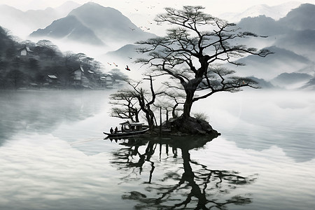 写实的山间风水画图片