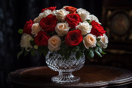 一束红色和白色的玫瑰图片
