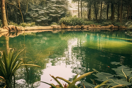 景区池塘的自然景观图片