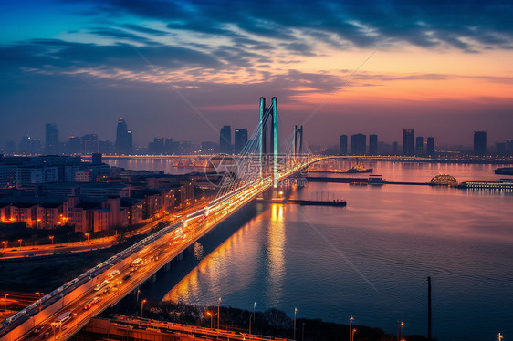 夜晚时分的城市主要交通要道图片