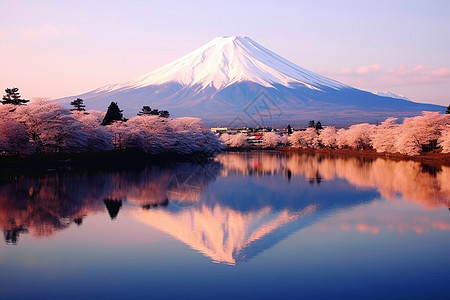 山脉剪影富士山的唯美风景背景