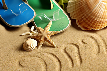 夏季度假海滩上的凉鞋背景图片