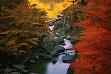 美如画秋天光雾山的景观背景