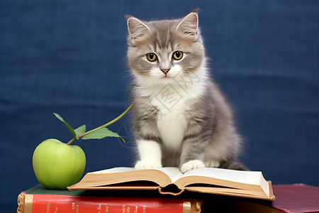可爱的猫咪和书本图片