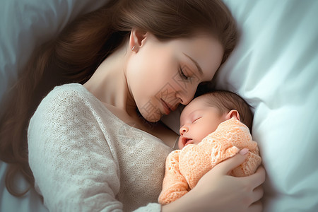 抱着婴儿睡觉的母亲图片