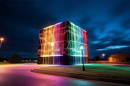 霓虹灯线缠绕的建筑物图片