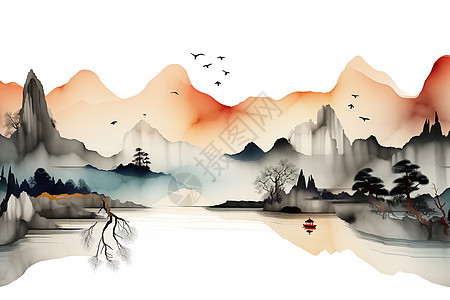 水彩风景插画图片