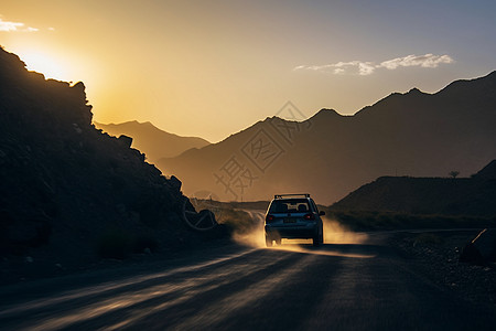 夕阳下公路上的汽车图片