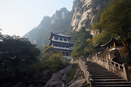 山里的寺院背景图片