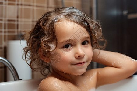孩子在浴缸洗澡图片