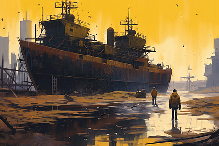 造船厂的插画背景图片