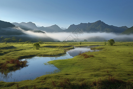 风景秀丽的高山湿地背景图片