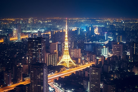 东京风景夜晚城市生活背景