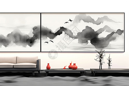 中式家居的风水画背景图片
