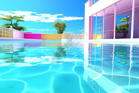 蓝天下的室外泳池图片
