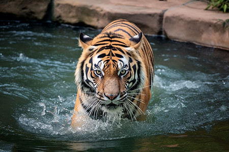 河里游泳的老虎图片