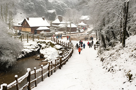 下暴风雪的村庄图片