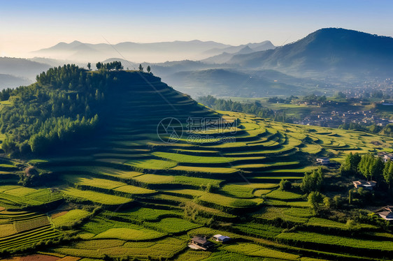 郊外的梯田风景图片