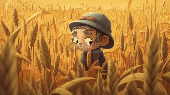卡通人物在稻田中图片