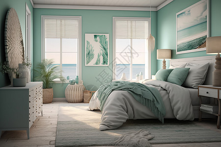 海岸风格的卧室效果图图片
