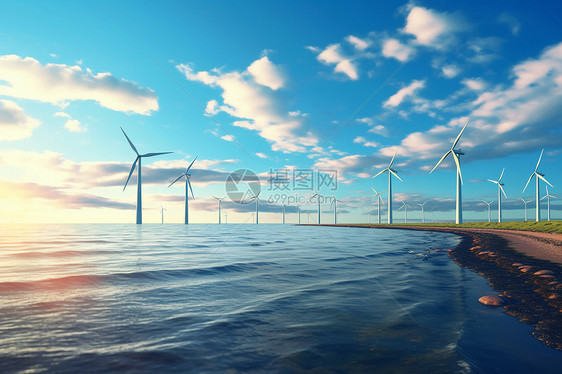 清洁能源的海上风力涡轮机图片