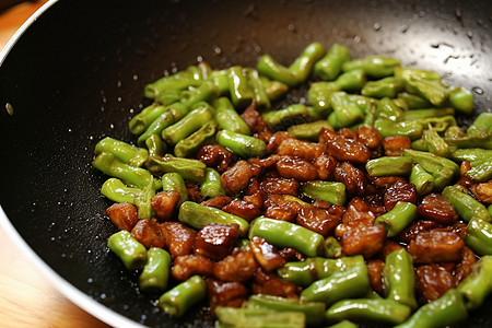 肉末家常菜小炒豆角背景