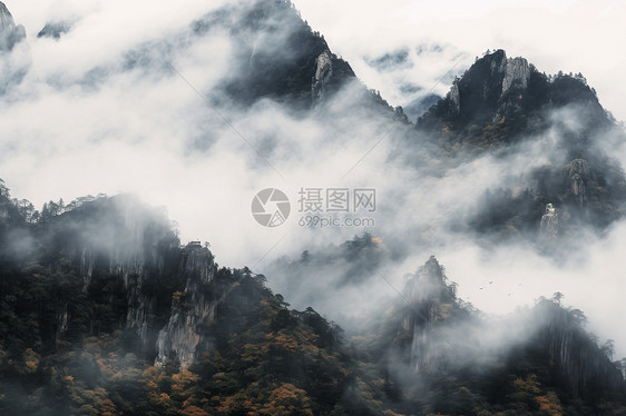 被迷雾笼罩的甘南山脉图片