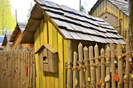 木质小屋子特写图片