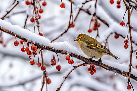 冬季小鸟站在树枝上图片