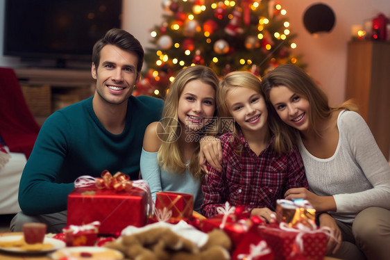 在家和家人庆祝圣诞节图片