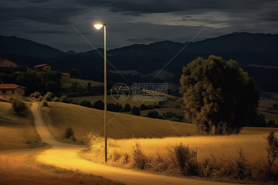乡间小路的太阳能路灯图片