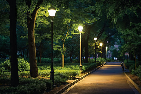夏季夜晚路边的灯柱背景图片