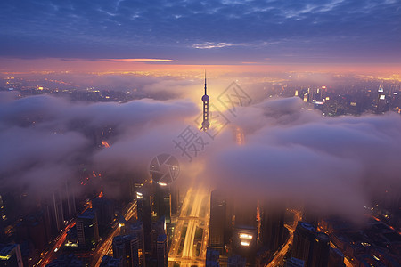 云雾中的中心大厦图片