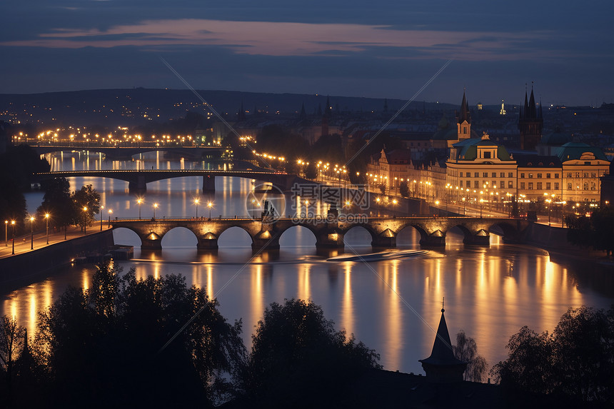 历史多瑙河的夜景图片
