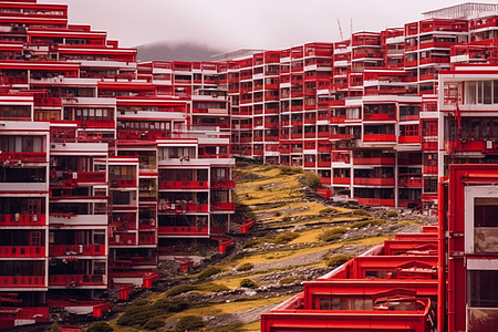 大气红色建筑群图片