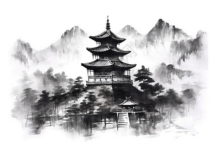 中国宝塔的建筑风格背景图片