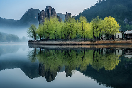 高山流水倒影图片