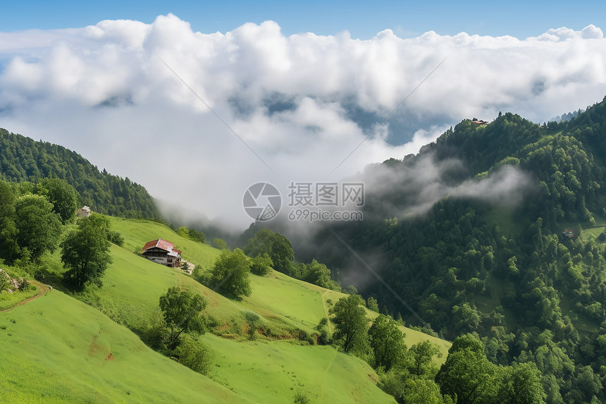 隐藏在草原里的小屋子图片