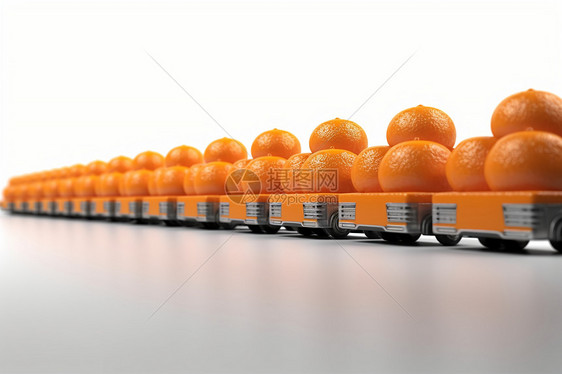 许多橘子停在白色背景上的一排图片